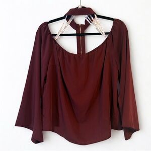 Guess Burgundy Off-Shoulder Chocker Blouse